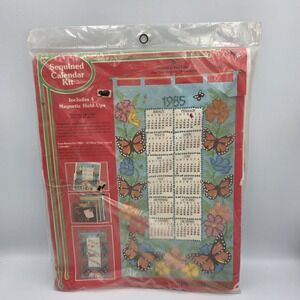 Paragon Needlecraft 1985 Sequined Calendar Kit Buterflies &‎ Flowers Vintage